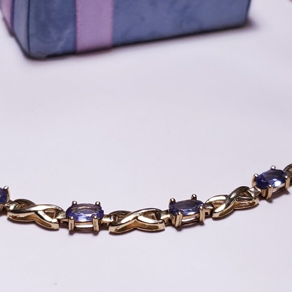 Estate 2.50ctw Natural Oval Tanzanite X pattern 10Kt Y/Gold Tennis Bracelet23222 - Picture 1 of 6